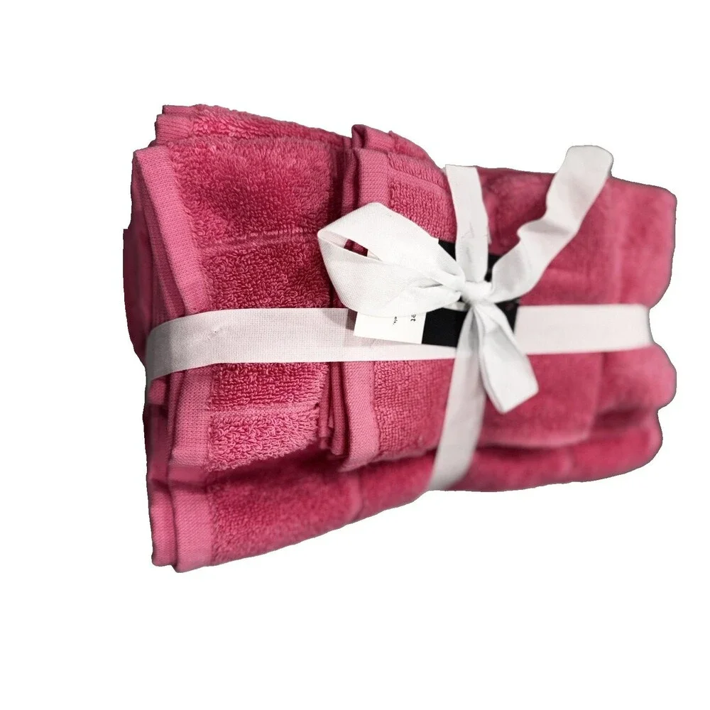 Home Expressions 6 Piece Bath Towel Set 100% Cotton Pink Lemonade NEW